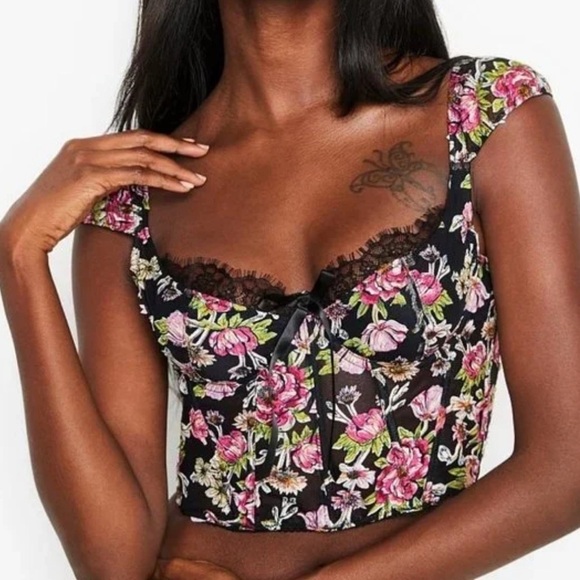 Victoria's Secret Other - Victoria’s Secret Dream Angels Black Floral Corset Top Size 34B New Without Tag!